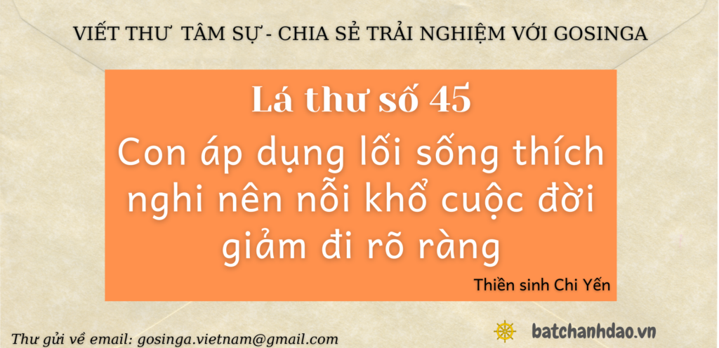 Lá thư số 45: Con áp dụng lối sống thích nghi nên nỗi khổ cuộc đời giảm đi rõ ràng